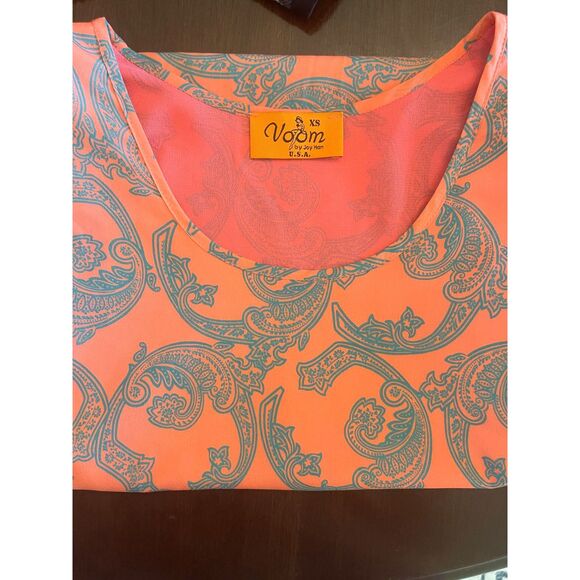 Voom by Joy Han Womens Mini Boho Dress X SMALL Paisley Coral Crochet Retro 70s - Picture 8 of 11